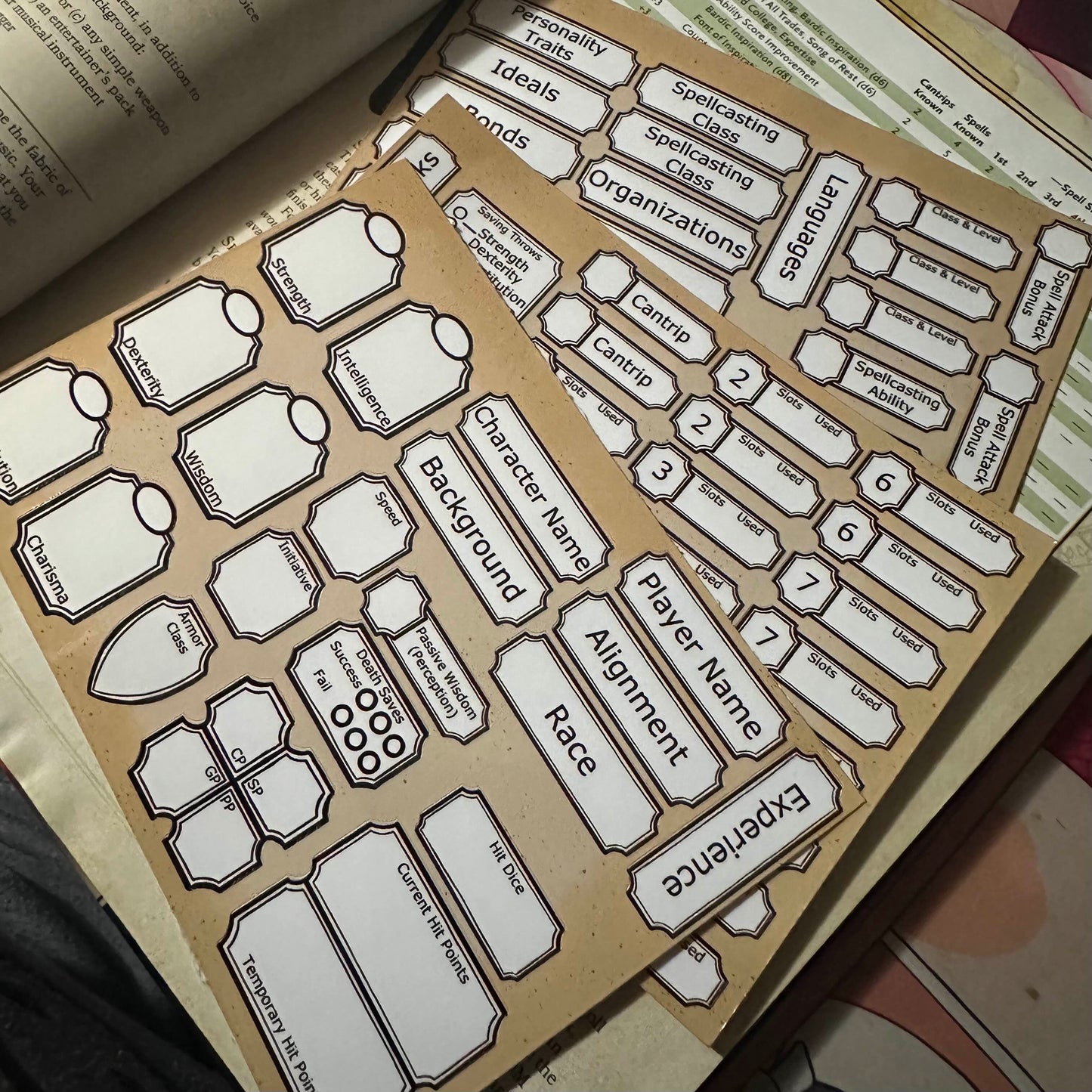 Dungeons & Dragons Dry Erase Character Sheet Stickers – Reusable Vinyl Set with Laminated Storage Folder