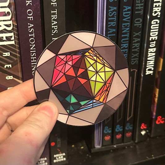 Stained-Glass Polyhedral Dice Sticker – 3" Vinyl – Durable, Laminated, Water Resistant