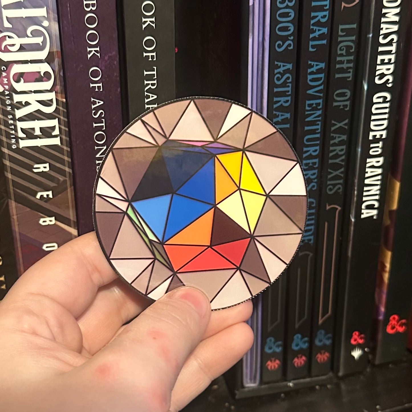 Stained-Glass Polyhedral Dice Sticker – 3" Vinyl – Durable, Laminated, Water Resistant