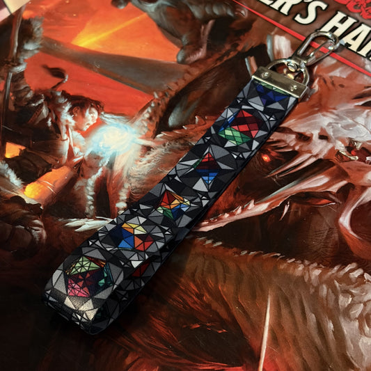 5" Stained Glass Polyhedral Dice Lanyard — Arcane Shine, Critical Carry
